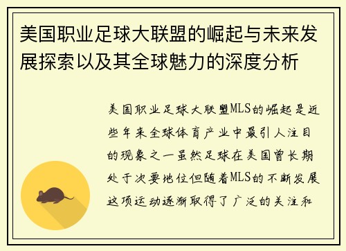 美国职业足球大联盟的崛起与未来发展探索以及其全球魅力的深度分析 美国职业足球大联盟的崛起与未来发展探索以及其全球魅力的深度分析